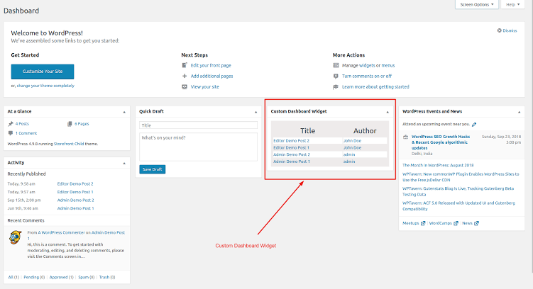 wordpress dashboard
