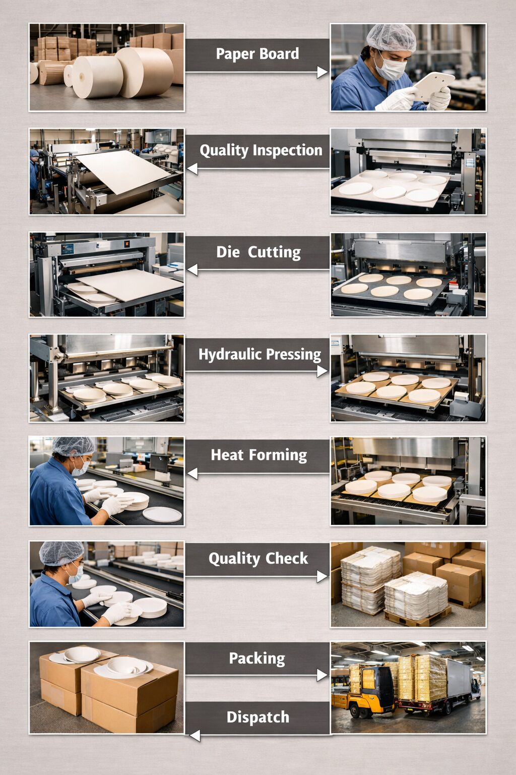 an infographic image on the different steps of paper plate manufacturing